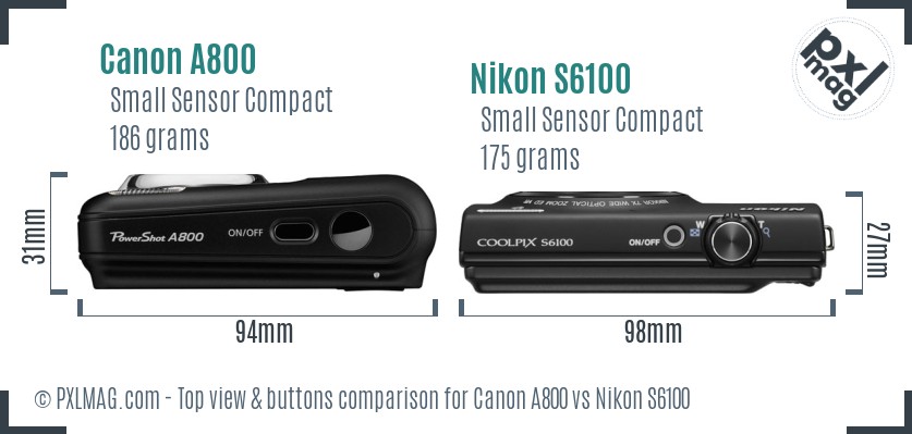 Canon A800 vs Nikon S6100 top view buttons comparison