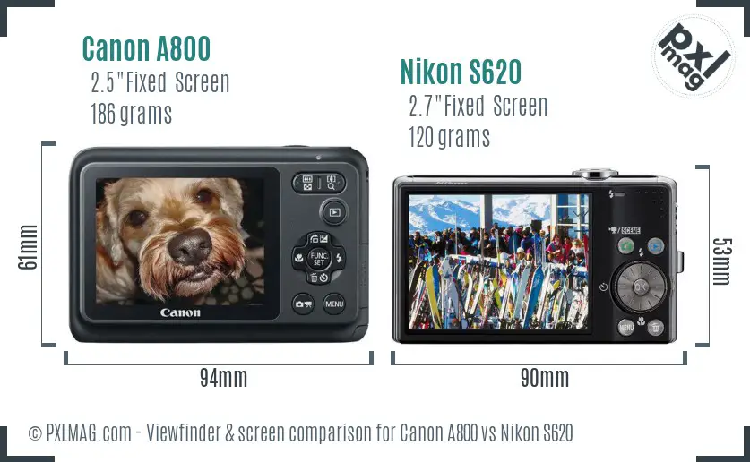 Canon A800 vs Nikon S620 Screen and Viewfinder comparison