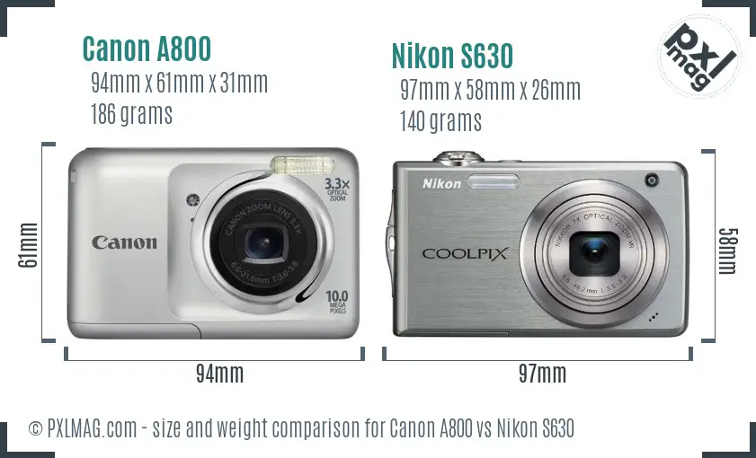 Canon A800 vs Nikon S630 size comparison Canon A800 vs Nikon S630 size comparison