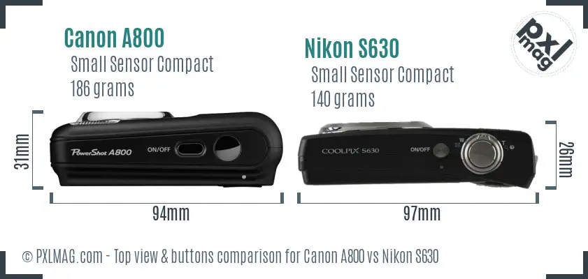 Canon A800 vs Nikon S630 top view buttons comparison