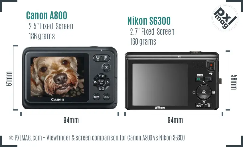 Canon A800 vs Nikon S6300 Screen and Viewfinder comparison