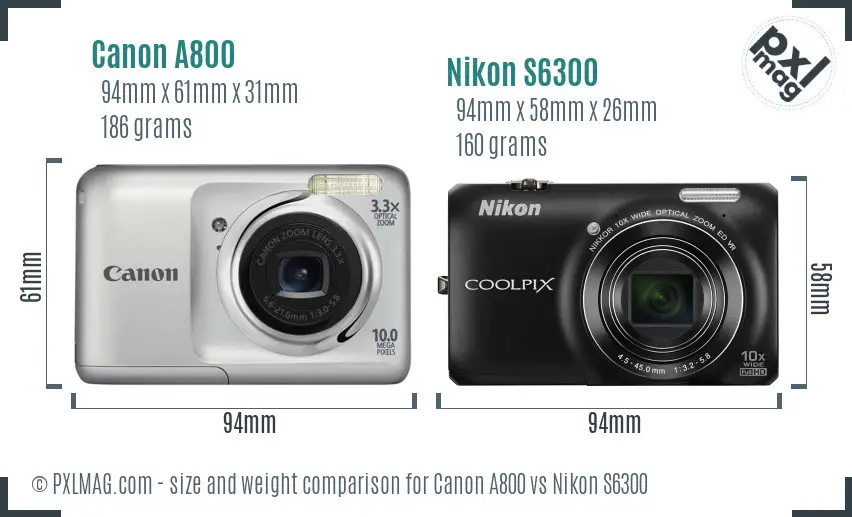 Canon A800 vs Nikon S6300 size comparison