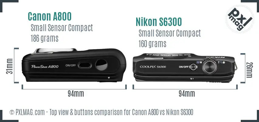 Canon A800 vs Nikon S6300 top view buttons comparison