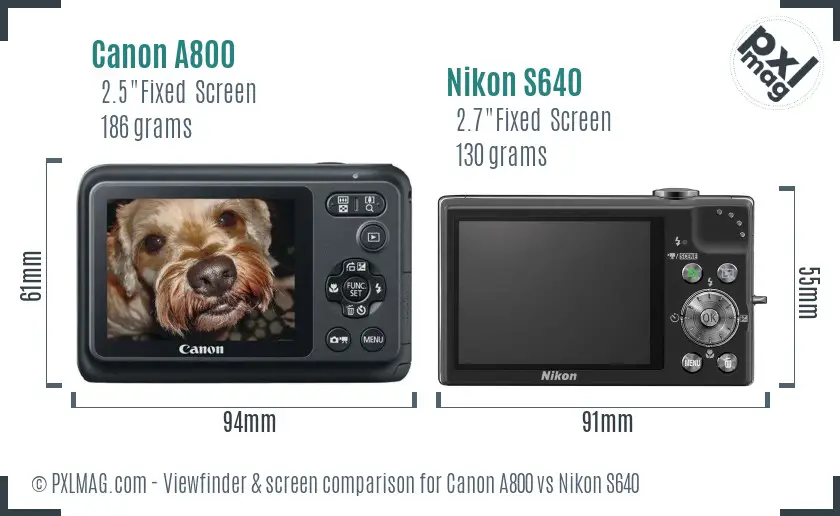 Canon A800 vs Nikon S640 Screen and Viewfinder comparison