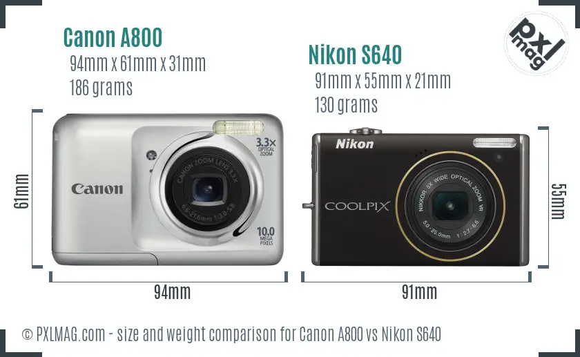 Canon A800 vs Nikon S640 size comparison