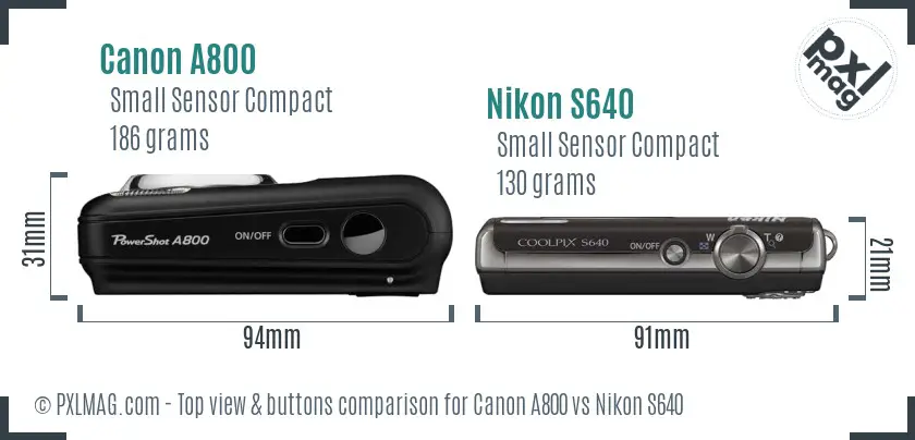 Canon A800 vs Nikon S640 top view buttons comparison