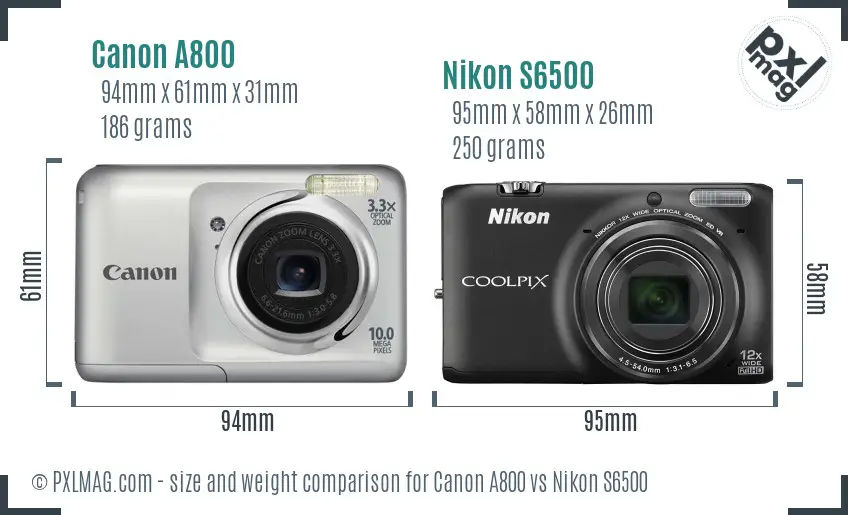 Canon A800 vs Nikon S6500 size comparison