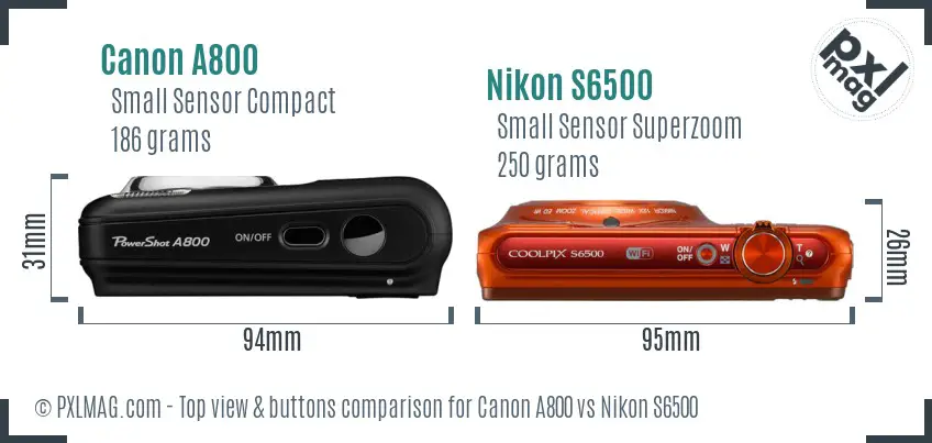 Canon A800 vs Nikon S6500 top view buttons comparison