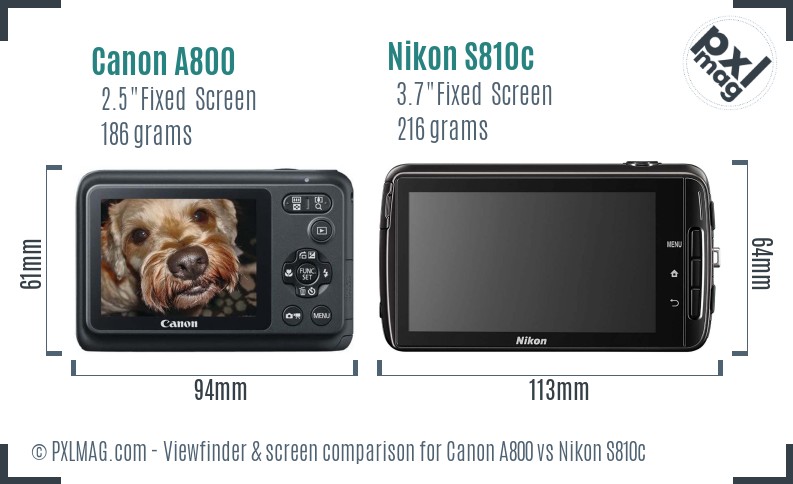 Canon A800 vs Nikon S810c Screen and Viewfinder comparison