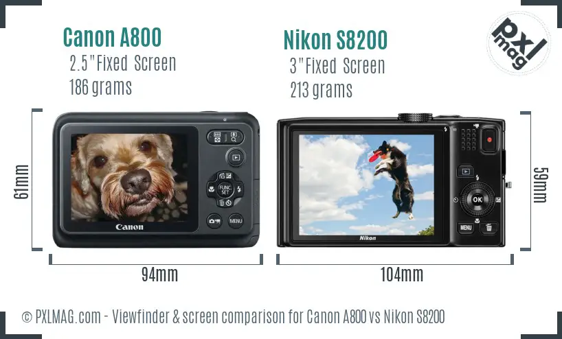 Canon A800 vs Nikon S8200 Screen and Viewfinder comparison