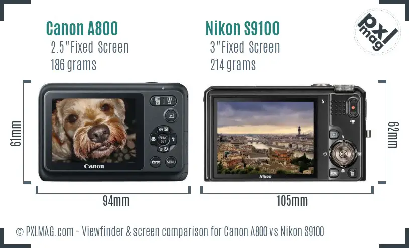 Canon A800 vs Nikon S9100 Screen and Viewfinder comparison