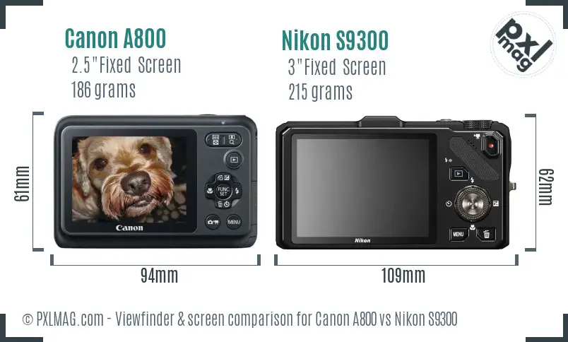 Canon A800 vs Nikon S9300 Screen and Viewfinder comparison