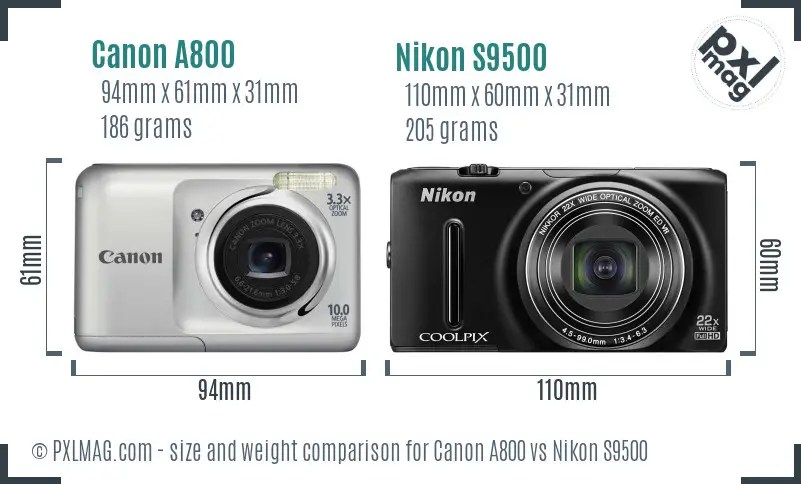 Canon A800 vs Nikon S9500 size comparison Canon A800 vs Nikon S9500 size comparison