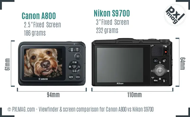 Canon A800 vs Nikon S9700 Screen and Viewfinder comparison Canon A800 vs Nikon S9700 Screen and Viewfinder comparison