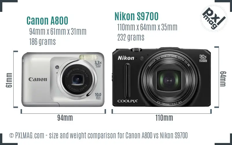 Canon A800 vs Nikon S9700 size comparison Canon A800 vs Nikon S9700 size comparison