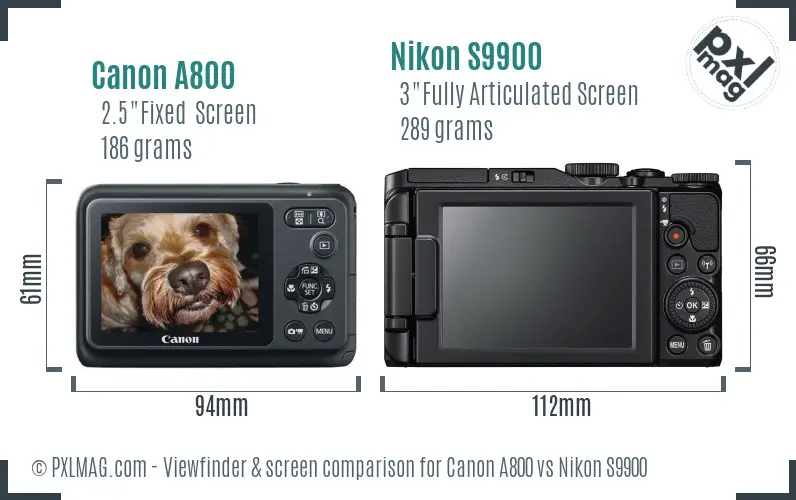 Canon A800 vs Nikon S9900 Screen and Viewfinder comparison