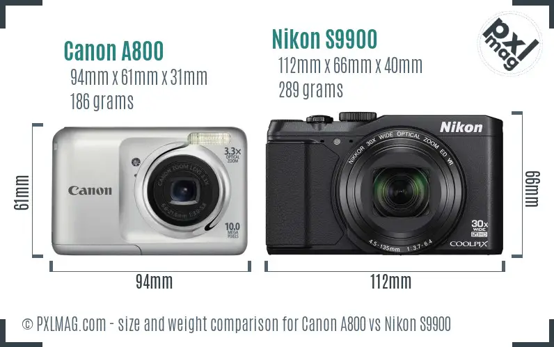 Canon A800 vs Nikon S9900 size comparison