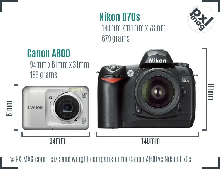 Canon A800 vs Nikon D70s size comparison