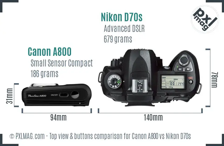 Canon A800 vs Nikon D70s top view buttons comparison