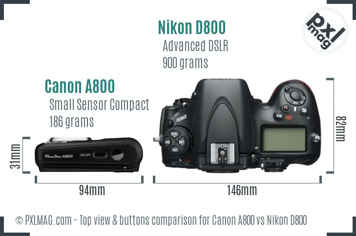 Canon A800 vs Nikon D800 top view buttons comparison