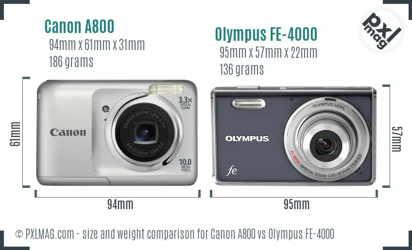 Canon A800 vs Olympus FE-4000 size comparison