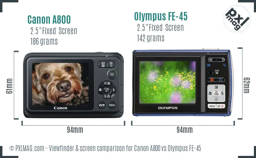 Canon A800 vs Olympus FE-45 Screen and Viewfinder comparison