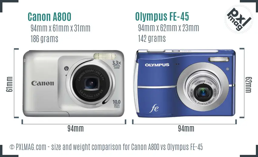 Canon A800 vs Olympus FE-45 size comparison