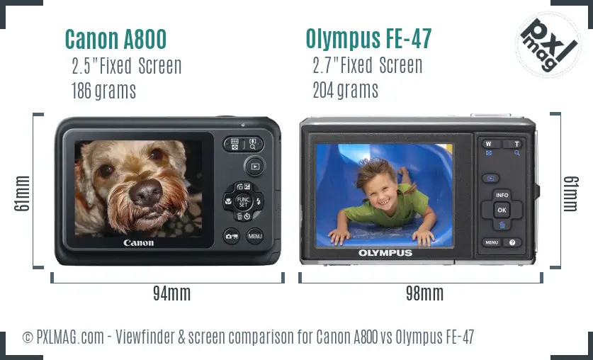 Canon A800 vs Olympus FE-47 Screen and Viewfinder comparison