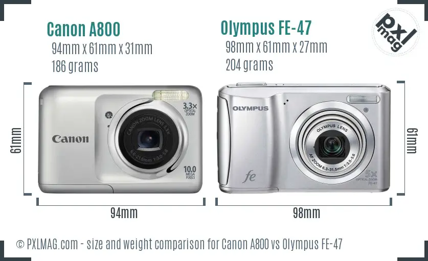 Canon A800 vs Olympus FE-47 size comparison