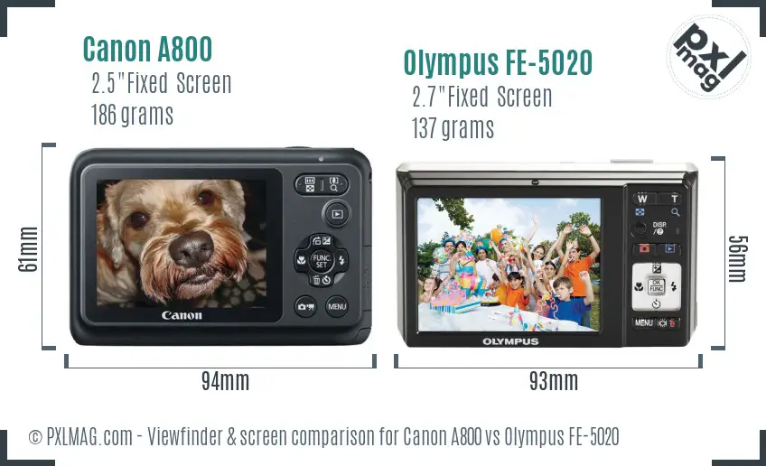 Canon A800 vs Olympus FE-5020 Screen and Viewfinder comparison