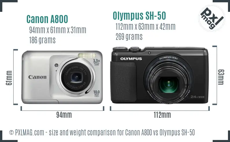 Canon A800 vs Olympus SH-50 size comparison