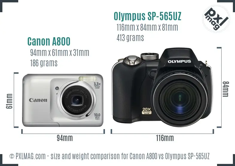 Canon A800 vs Olympus SP-565UZ size comparison Canon A800 vs Olympus SP-565UZ size comparison