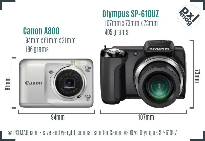 Canon A800 vs Olympus SP-610UZ size comparison