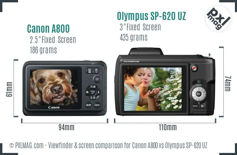 Canon A800 vs Olympus SP-620 UZ Screen and Viewfinder comparison Canon A800 vs Olympus SP-620 UZ Screen and Viewfinder comparison