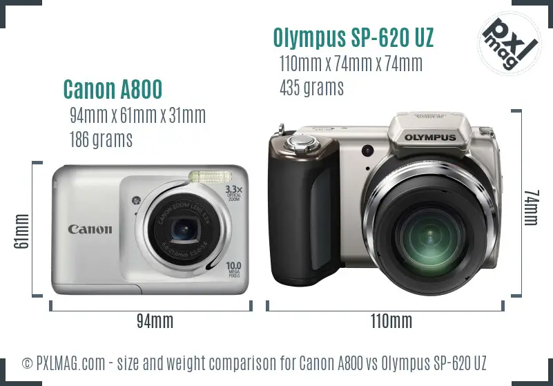 Canon A800 vs Olympus SP-620 UZ size comparison Canon A800 vs Olympus SP-620 UZ size comparison