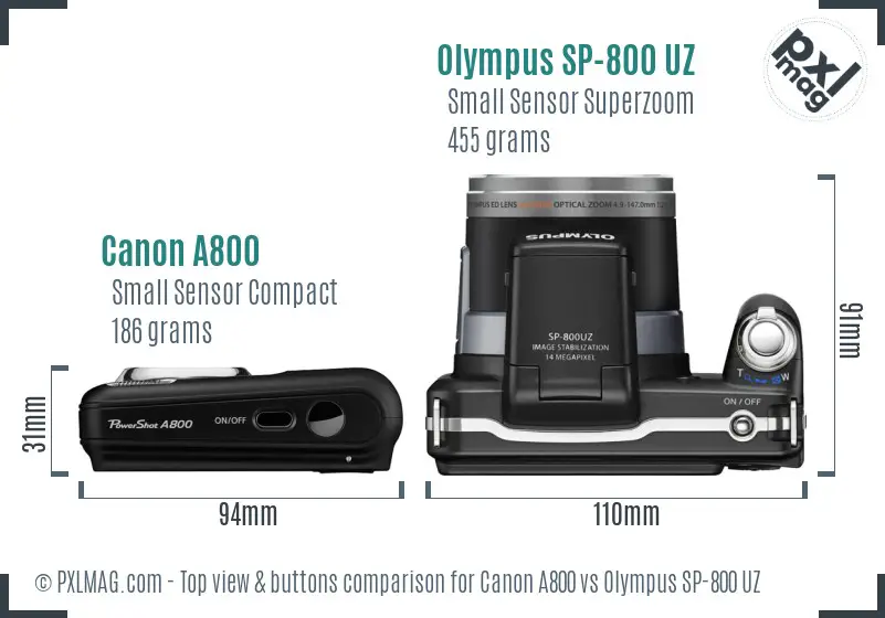 Canon A800 vs Olympus SP-800 UZ top view buttons comparison