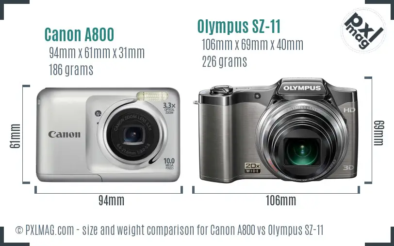 Canon A800 vs Olympus SZ-11 size comparison