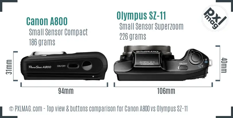 Canon A800 vs Olympus SZ-11 top view buttons comparison