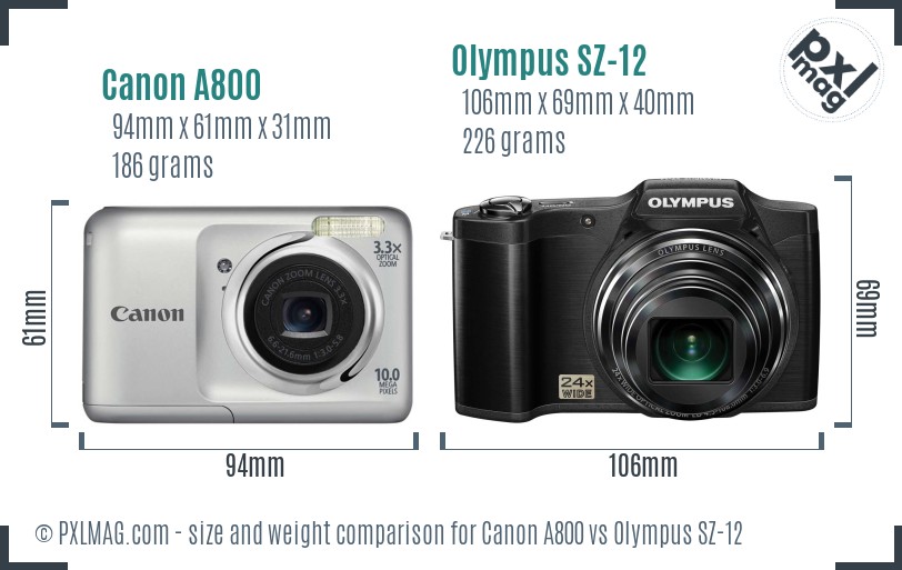 Canon A800 vs Olympus SZ-12 size comparison Canon A800 vs Olympus SZ-12 size comparison