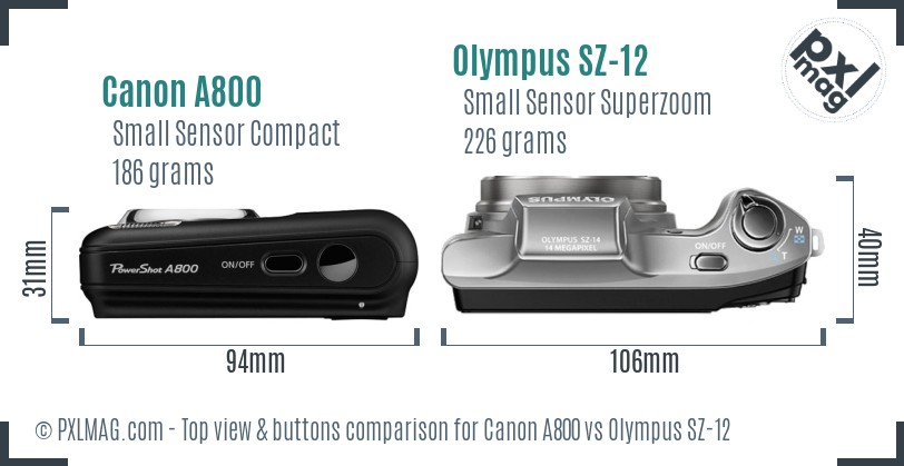 Canon A800 vs Olympus SZ-12 top view buttons comparison