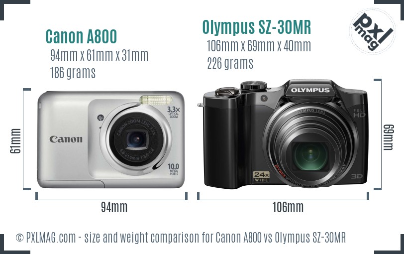 Canon A800 vs Olympus SZ-30MR size comparison