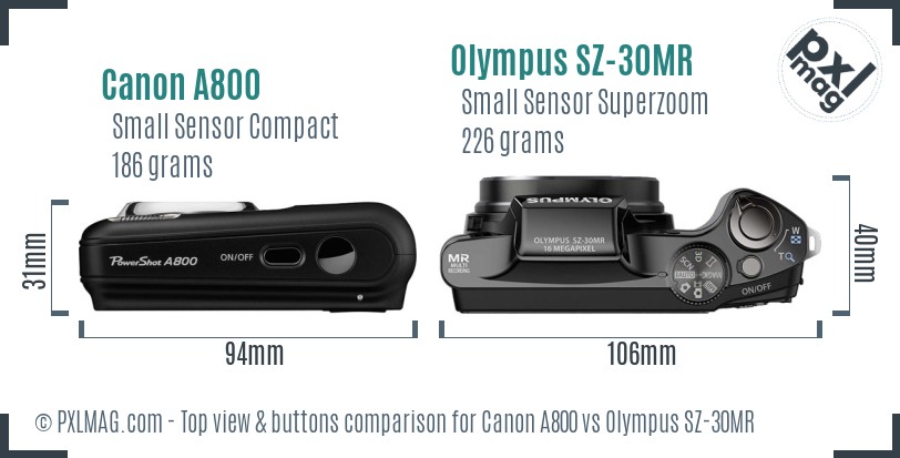 Canon A800 vs Olympus SZ-30MR top view buttons comparison