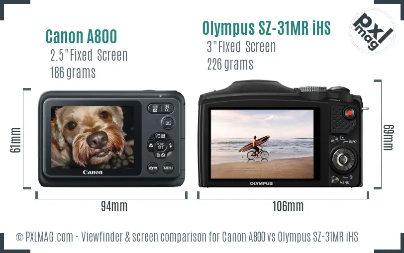 Canon A800 vs Olympus SZ-31MR iHS Screen and Viewfinder comparison