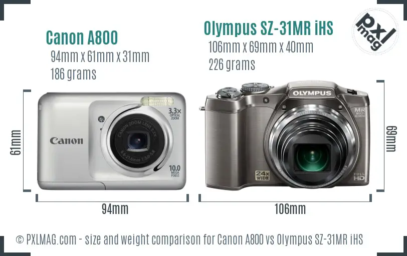 Canon A800 vs Olympus SZ-31MR iHS size comparison