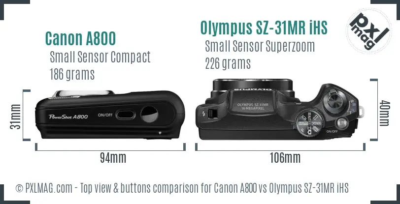 Canon A800 vs Olympus SZ-31MR iHS top view buttons comparison