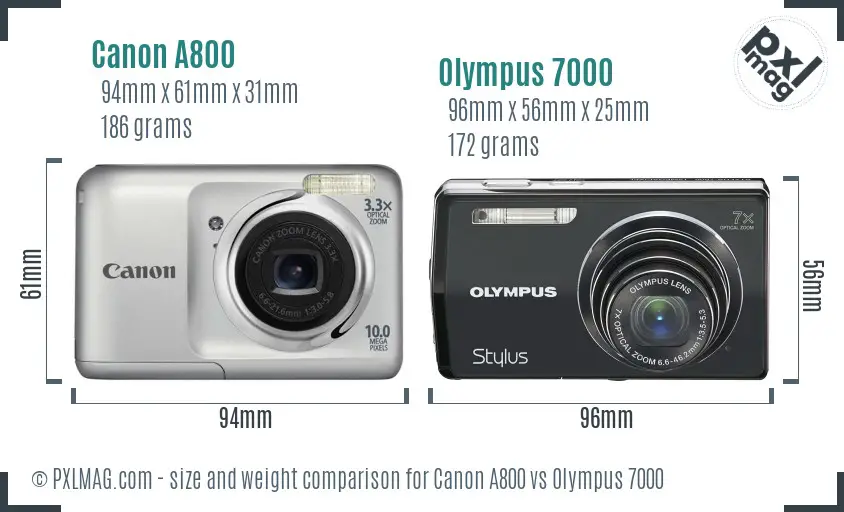 Canon A800 vs Olympus 7000 size comparison