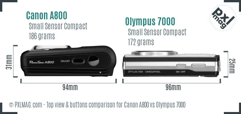 Canon A800 vs Olympus 7000 top view buttons comparison