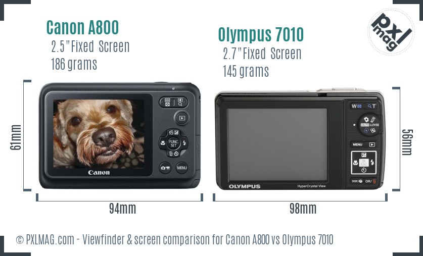 Canon A800 vs Olympus 7010 Screen and Viewfinder comparison