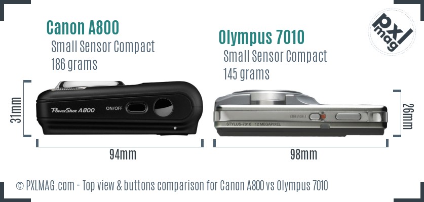 Canon A800 vs Olympus 7010 top view buttons comparison