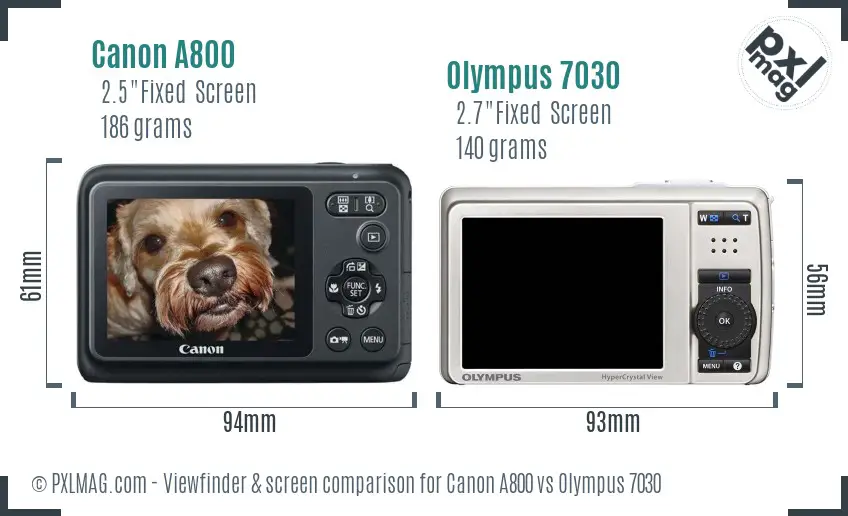Canon A800 vs Olympus 7030 Screen and Viewfinder comparison